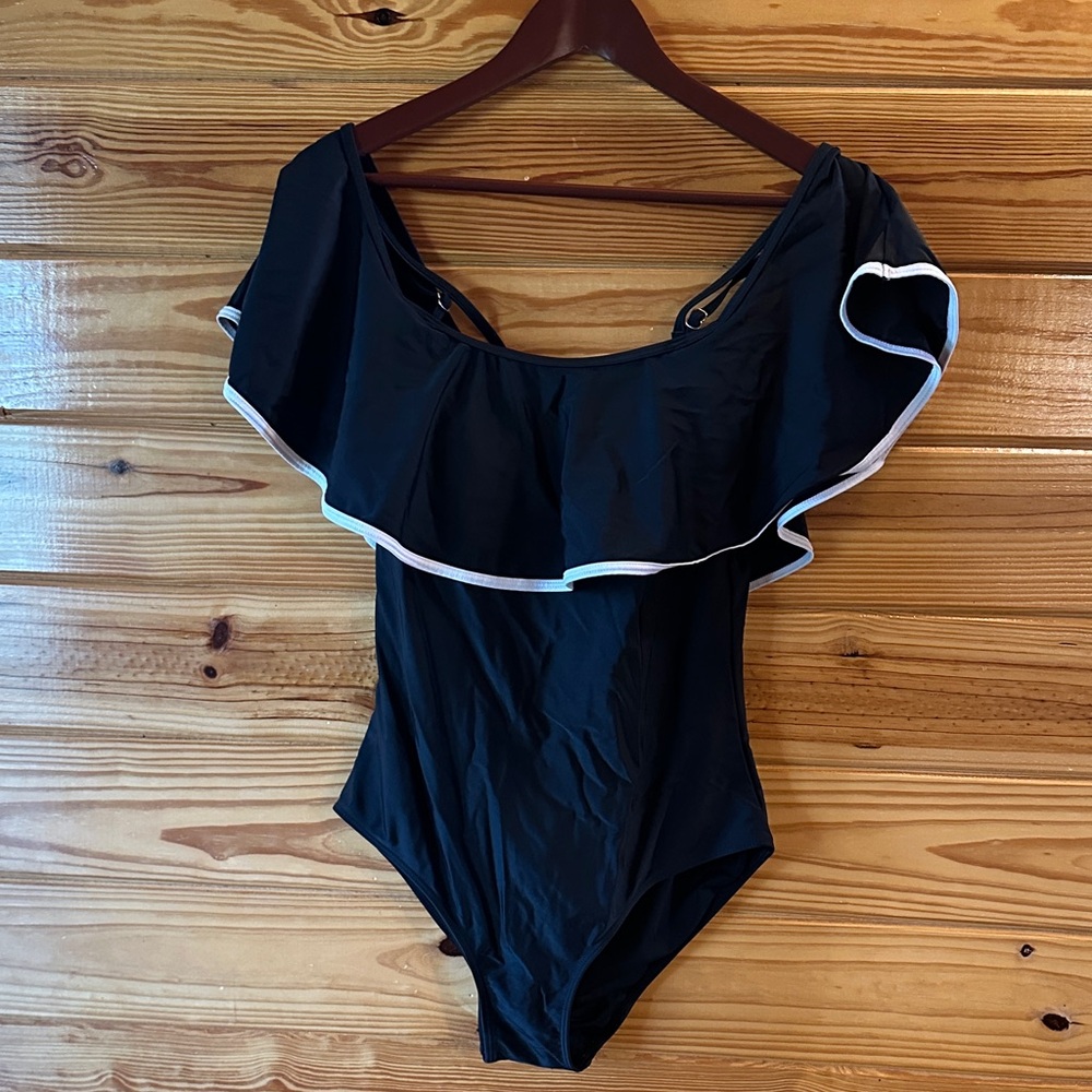 Black Ruffled One-Piece Swimsuit
